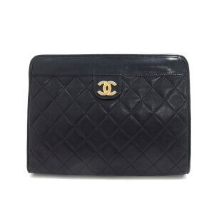 CHANEL Matelasse Coco Mark Shoulder Bag Clutch Lambskin Black